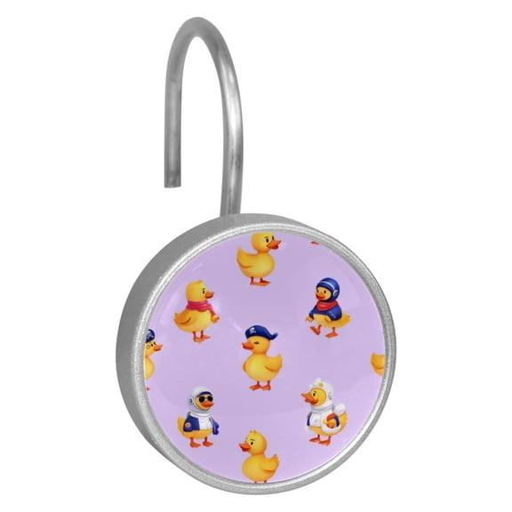 12pcs Decorative Shower Curtain Hooks, Rust Resistant Shower Rings for Bathroom Living Room,Rustproof Stainless Steel Rings for Shower Curtain and Liner Rods,Funny Yellow Ducks