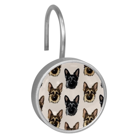 12pcs Decorative Shower Curtain Hooks, Rust Resistant Shower Rings for Bathroom Living Room,Rustproof Stainless Steel Rings for Shower Curtain and Liner Rods,German Shepherd Face
