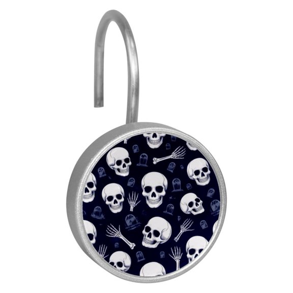 12pcs Decorative Shower Curtain Hooks, Rust Resistant Shower Rings for Bathroom Living Room,Rustproof Stainless Steel Rings for Shower Curtain and Liner Rods,Halloween Skull Tombstone Hand