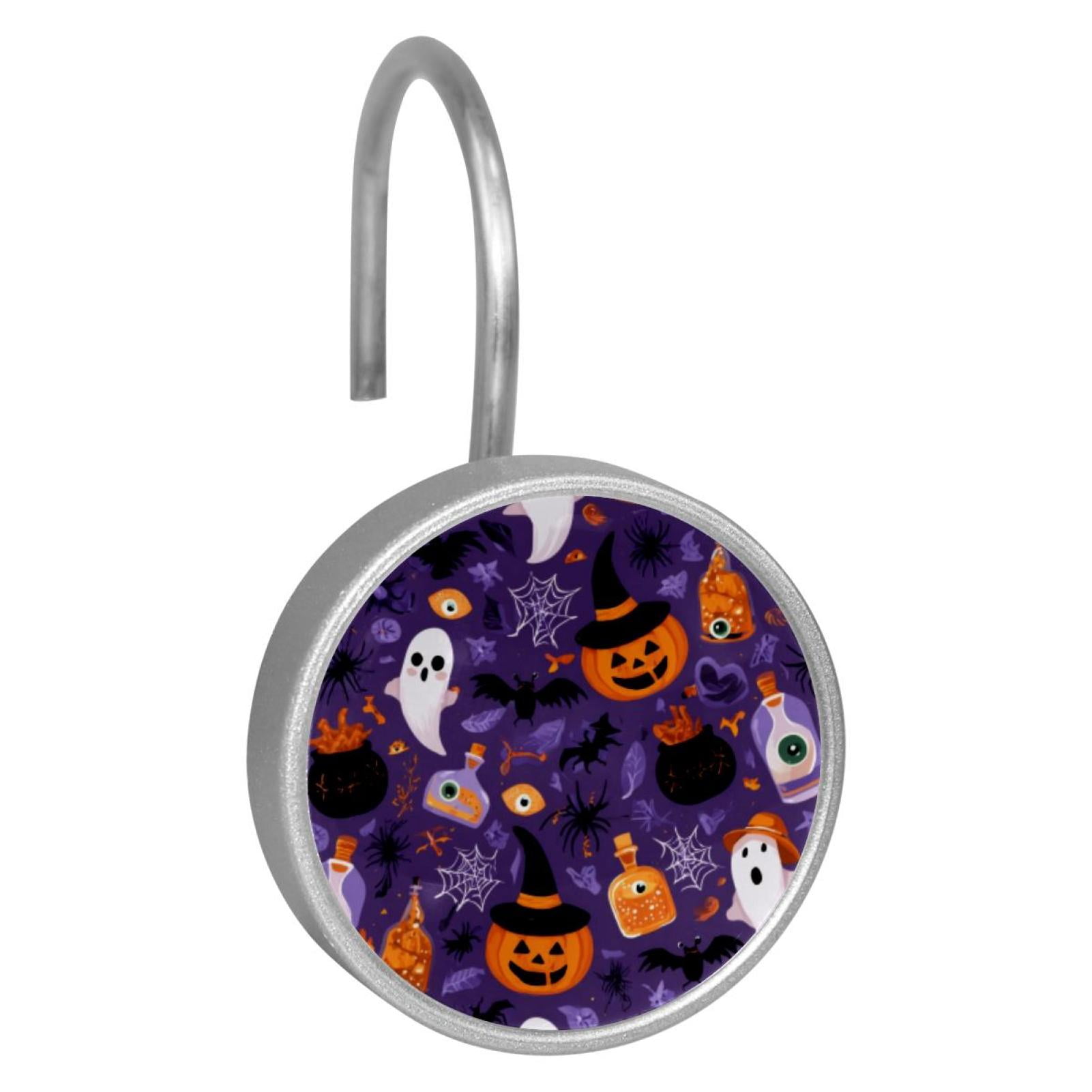 12pcs Decorative Shower Curtain Hooks, Rust Resistant Shower Rings for Bathroom Living Room,Rustproof Stainless Steel Rings for Shower Curtain and Liner Rods,Halloween Purple