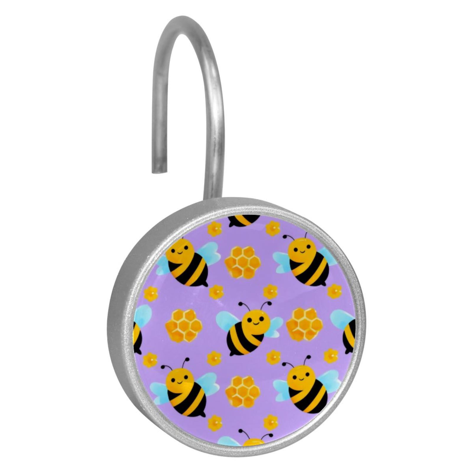 12pcs Decorative Shower Curtain Hooks, Rust Resistant Shower Rings for Bathroom Living Room,Rustproof Stainless Steel Rings for Shower Curtain and Liner Rods,Honey Honeycomb Purple