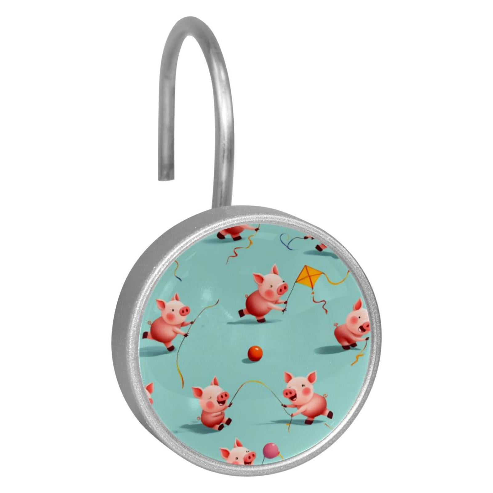 12pcs Decorative Shower Curtain Hooks, Rust Resistant Shower Rings for Bathroom Living Room,Rustproof Stainless Steel Rings for Shower Curtain and Liner Rods,Kite Pig Blue