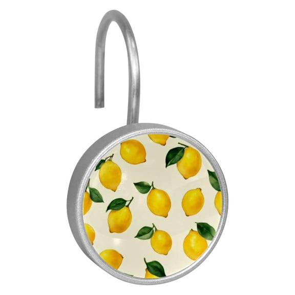 12pcs Decorative Shower Curtain Hooks, Rust Resistant Shower Rings for Bathroom Living Room,Rustproof Stainless Steel Rings for Shower Curtain and Liner Rods,Lemon Background