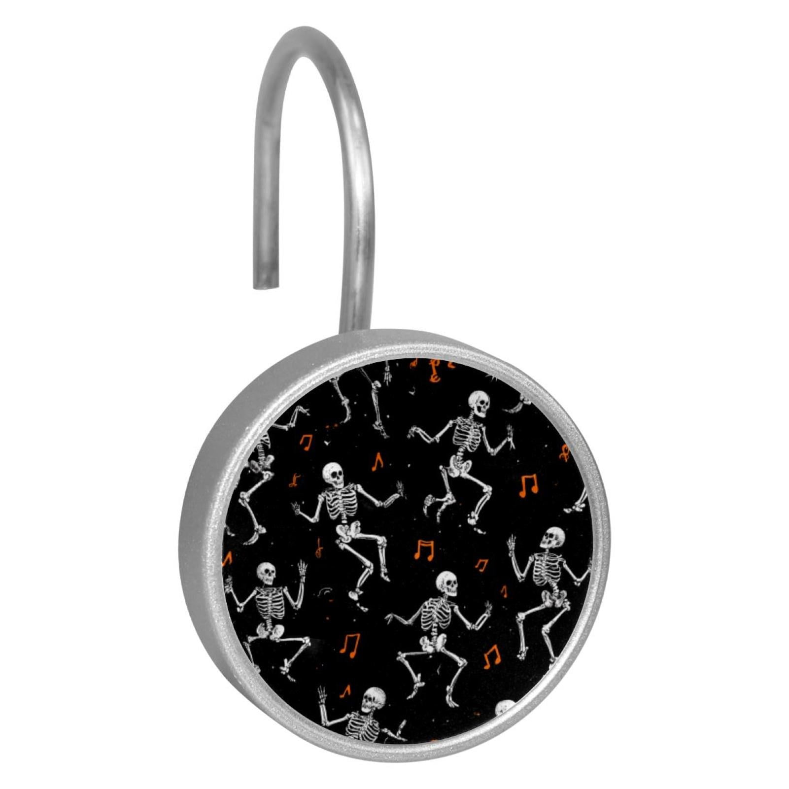 12pcs Decorative Shower Curtain Hooks, Rust Resistant Shower Rings for Bathroom Living Room,Rustproof Stainless Steel Rings for Shower Curtain and Liner Rods,Note Dancing Skeleton