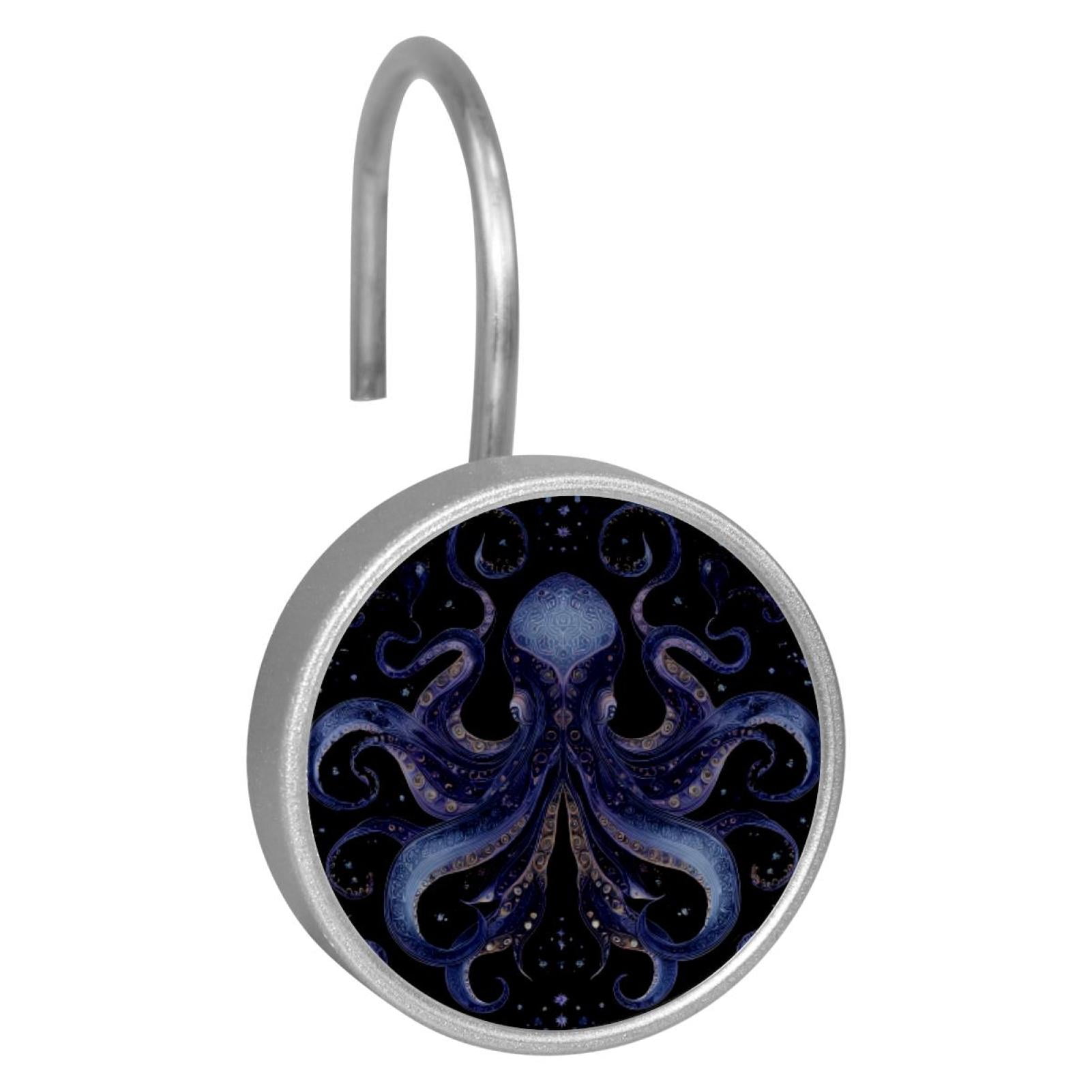 12pcs Decorative Shower Curtain Hooks, Rust Resistant Shower Rings for Bathroom Living Room,Rustproof Stainless Steel Rings for Shower Curtain and Liner Rods,Octopus Purple