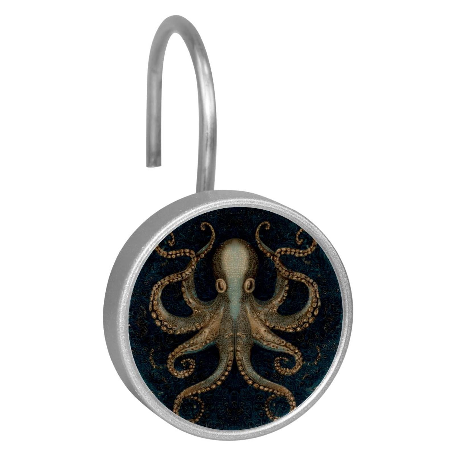 12pcs Decorative Shower Curtain Hooks, Rust Resistant Shower Rings for Bathroom Living Room,Rustproof Stainless Steel Rings for Shower Curtain and Liner Rods,Octopus Gold