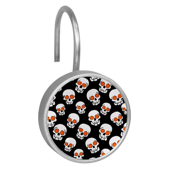 12pcs Decorative Shower Curtain Hooks, Rust Resistant Shower Rings for Bathroom Living Room,Rustproof Stainless Steel Rings for Shower Curtain and Liner Rods,Orange Eye Skulls