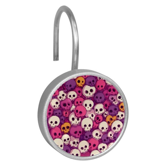 12pcs Decorative Shower Curtain Hooks, Rust Resistant Shower Rings for Bathroom Living Room,Rustproof Stainless Steel Rings for Shower Curtain and Liner Rods,Pink Style Skulls