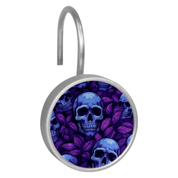 12pcs Decorative Shower Curtain Hooks, Rust Resistant Shower Rings for Bathroom Living Room,Rustproof Stainless Steel Rings for Shower Curtain and Liner Rods,Purple Skull