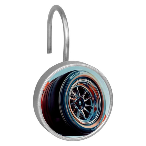 12pcs Decorative Shower Curtain Hooks, Rust Resistant Shower Rings for Bathroom Living Room,Rustproof Stainless Steel Rings for Shower Curtain and Liner Rods,Racing Wheel