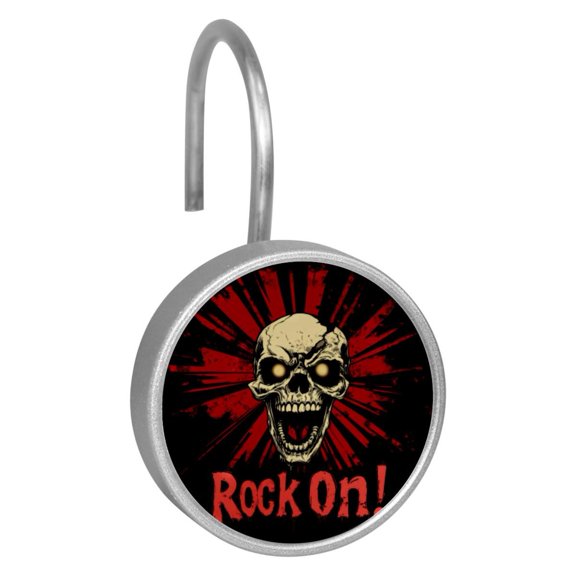 12pcs Decorative Shower Curtain Hooks, Rust Resistant Shower Rings for Bathroom Living Room,Rustproof Stainless Steel Rings for Shower Curtain and Liner Rods,Rock on Skull