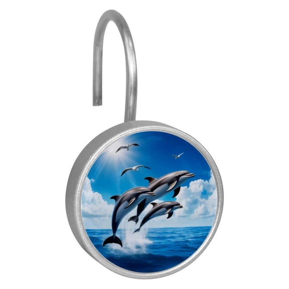 12pcs Decorative Shower Curtain Hooks, Rust Resistant Shower Rings for Bathroom Living Room,Rustproof Stainless Steel Rings for Shower Curtain and Liner Rods,Seagull Dolphin