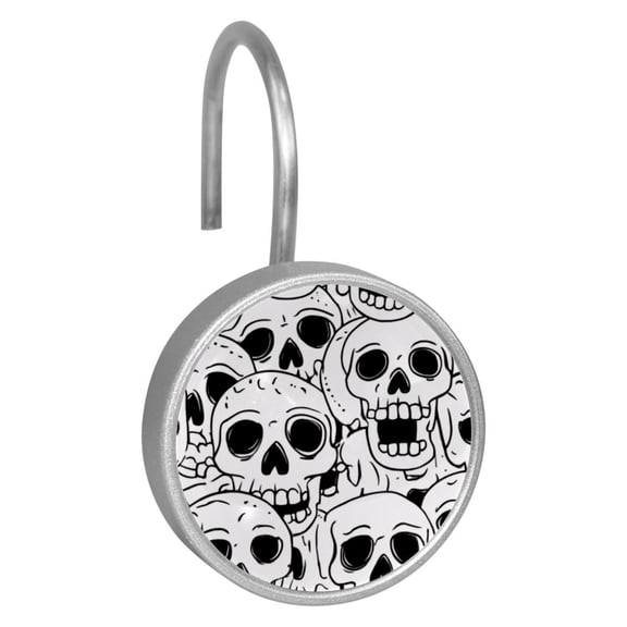 12pcs Decorative Shower Curtain Hooks, Rust Resistant Shower Rings for Bathroom Living Room,Rustproof Stainless Steel Rings for Shower Curtain and Liner Rods,Skull Pattern