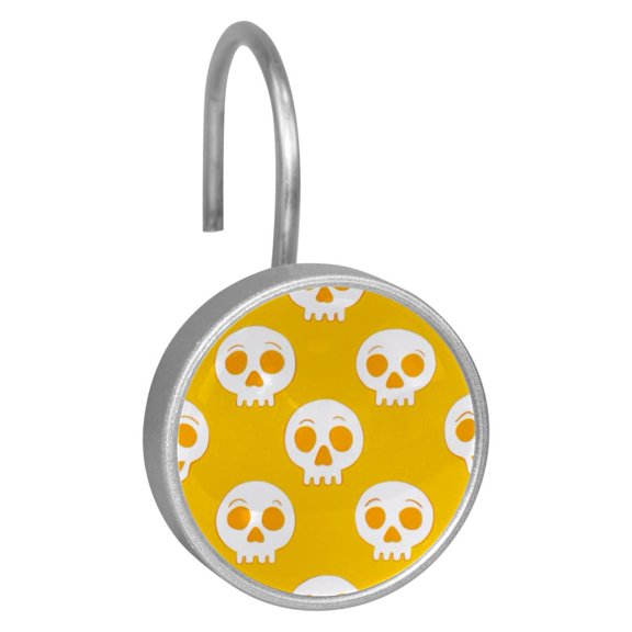 12pcs Decorative Shower Curtain Hooks, Rust Resistant Shower Rings for Bathroom Living Room,Rustproof Stainless Steel Rings for Shower Curtain and Liner Rods,Skulls Yellow Background