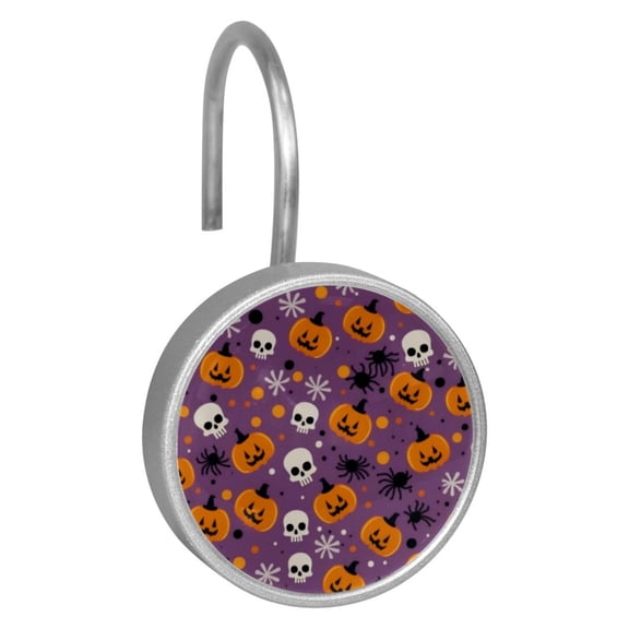 12pcs Decorative Shower Curtain Hooks, Rust Resistant Shower Rings for Bathroom Living Room,Rustproof Stainless Steel Rings for Shower Curtain and Liner Rods,Spider Skull Pumpkin