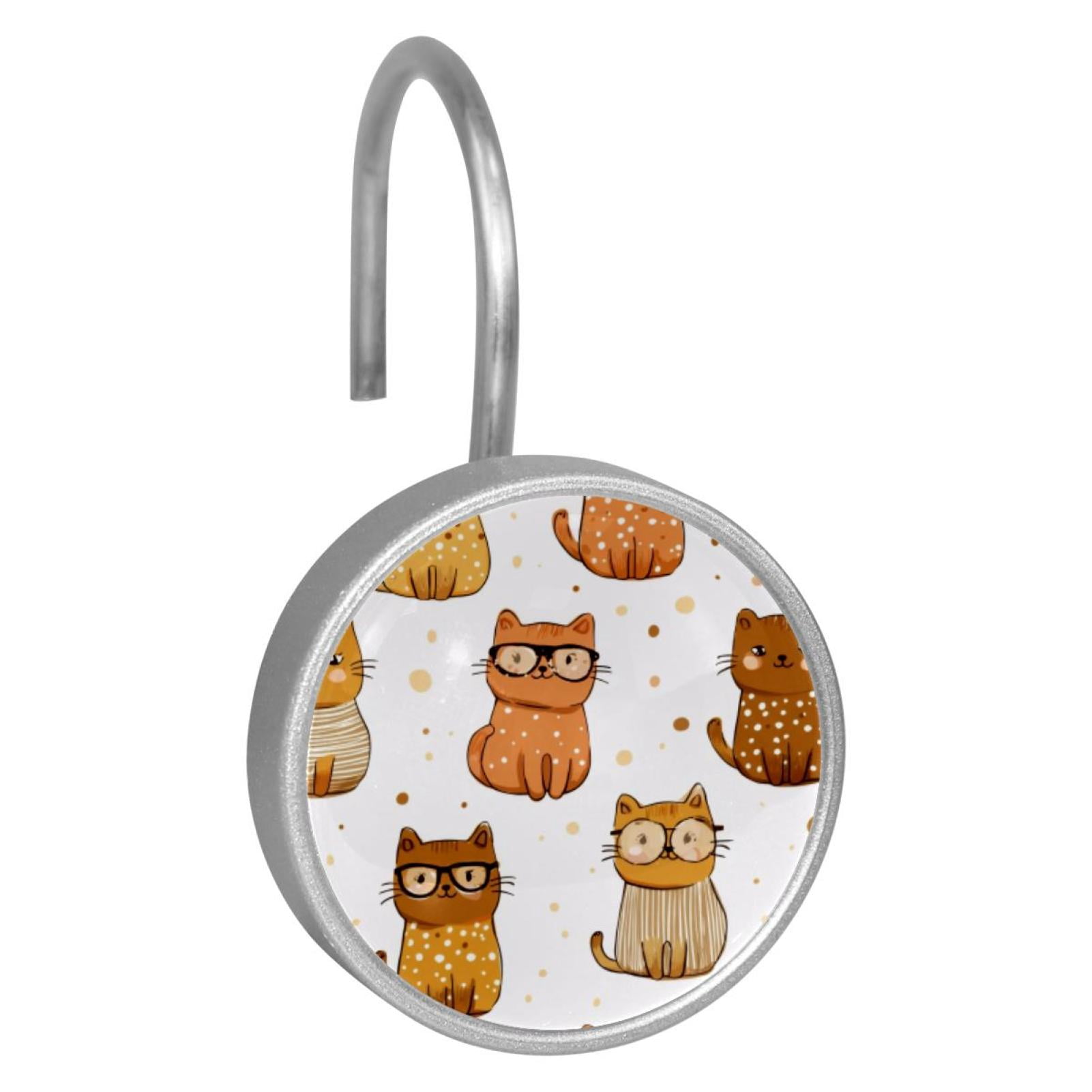 12pcs Decorative Shower Curtain Hooks, Rust Resistant Shower Rings for Bathroom Living Room,Rustproof Stainless Steel Rings for Shower Curtain and Liner Rods,Sweater Cat