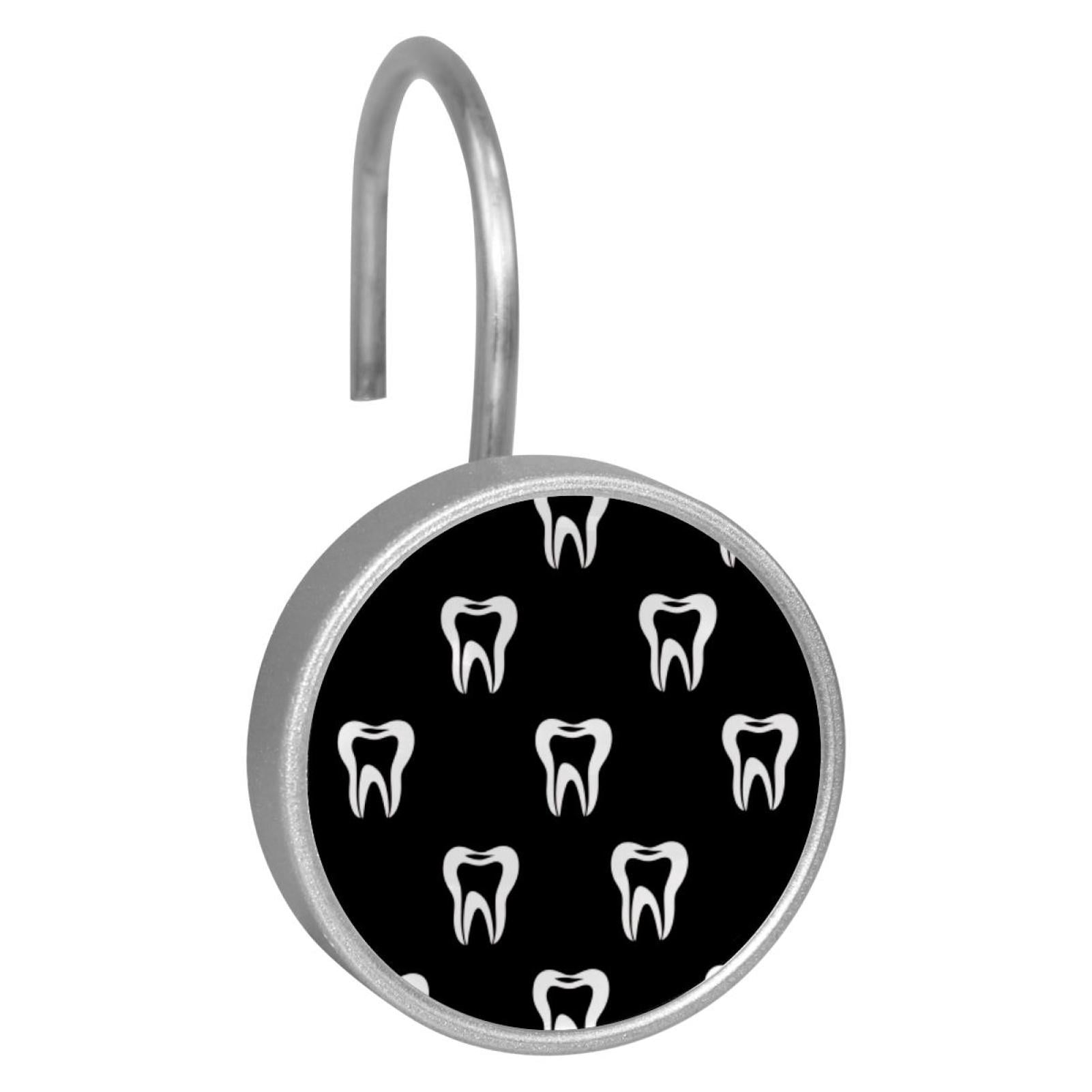 12pcs Decorative Shower Curtain Hooks, Rust Resistant Shower Rings for Bathroom Living Room,Rustproof Stainless Steel Rings for Shower Curtain and Liner Rods,Teeth Black