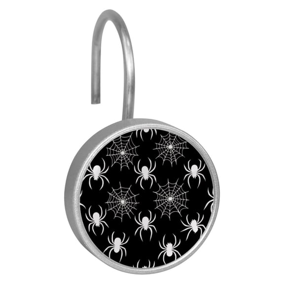 12pcs Decorative Shower Curtain Hooks, Rust Resistant Shower Rings for Bathroom Living Room,Rustproof Stainless Steel Rings for Shower Curtain and Liner Rods,White Spider and Web