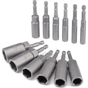 12pcs Deep Socket Set 6-19mm Hexagon Nut Setter Driver Drill Bits Set, 1/4 hex Shank, Long Reach Impact Driver Nut Runners Bolt Extractor Sockets Power Tool, Quick Change