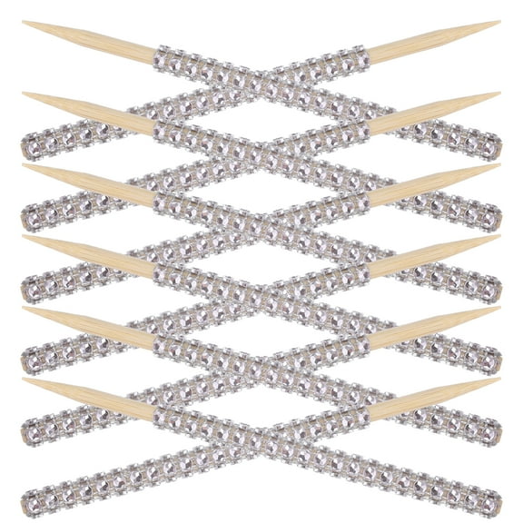 12pcs Wooden Candy Sticks with Sparkling Rhinestones for Cake Decorating, Party Supplies, Dessert Accessories, Festival Celebration