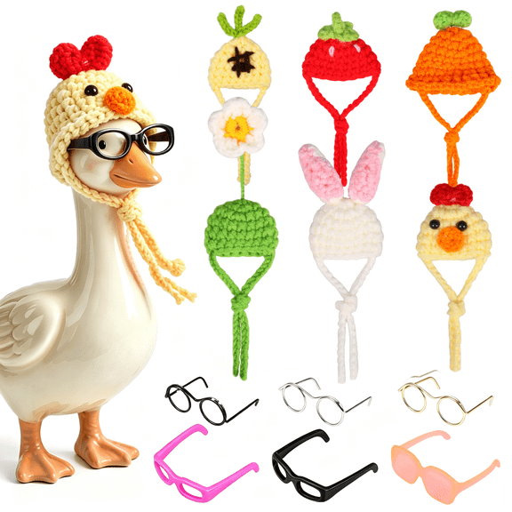12 Pcs 7 Inch Desk Goose Outfits, Mini Knitting Hats and Sunglasses Accessories Set for Magnetic Goose Statue