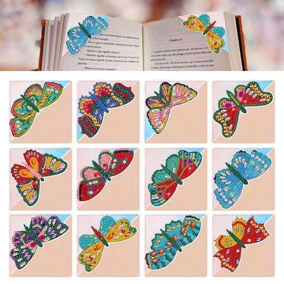 12pcs Diamond Art Bookmark Kit, EEEkit DIY Craft Butterfly Corner Book Marks