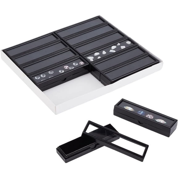 12pcs Diamond Display Box Rectangle Jewelry Storage Case Small Gem Container Holder Black Gemstone Container Box with Lid and Velvet for Loose Stone Rhinestone Collectibles