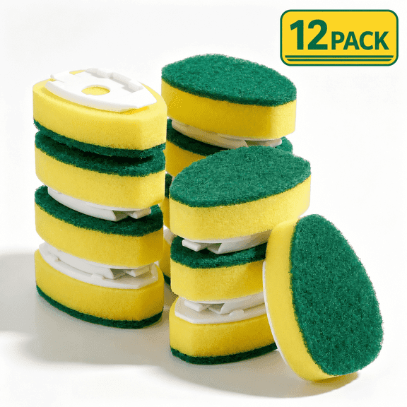 12 Pack Dish Wand Refills, Heavy Duty Sponge Heads for Soap Dispensing Dish Wand, Kitchen Scrubber Replacement for Dishes, Pots & Pans