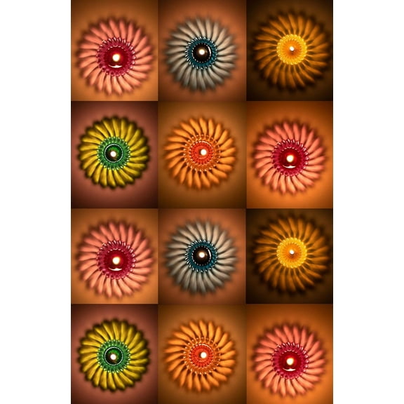 12pcs Diwali Diyas - Colourful 3D Reflection Diya For Decor - Sun Shape Shadow Reflective Diyas - Reusable Navratri Lights - Multicolour