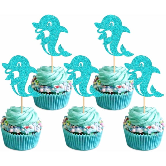12pcs Dolphin Cupcake Topper Ocean Themed Party Dolphin Cupcake Decorations Baby Shower Birthday Party Decorations