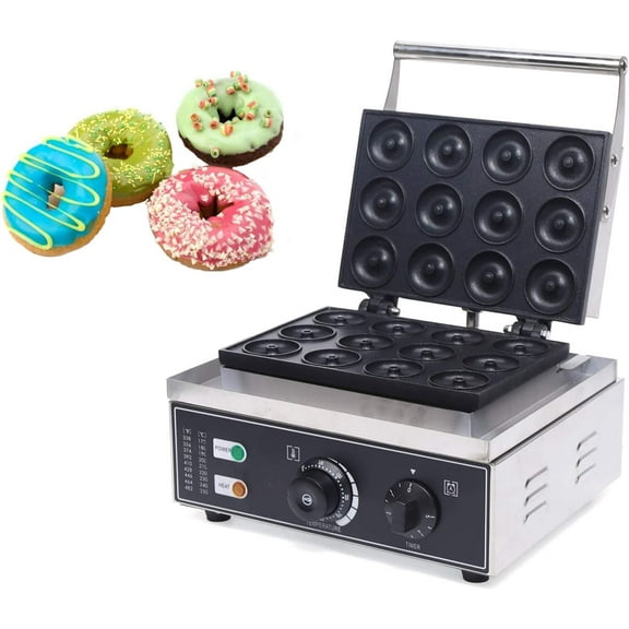 12pcs Donut Machine Doughnut Baker Mini Donut Maker Machine Non-stick 5 Minutes Restaurant Home Use Stainless Steel Body 1500W