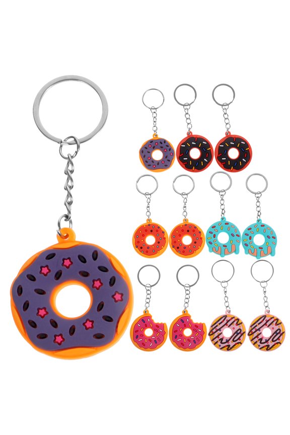 12pcs Donuts Shaped Hanging Charm Chic Dessert Themed Keychain Delicate Bag Pendant for Purse Wallet
