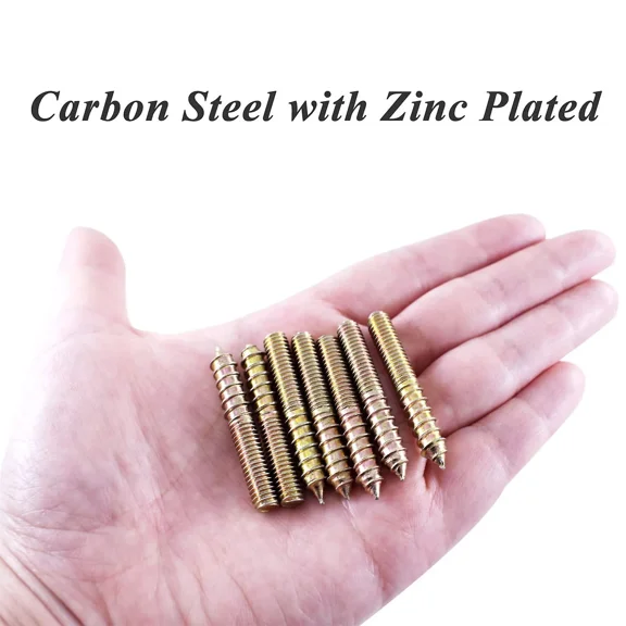 12pcs Double Thread Screws, Wood Furniture Connector, Double End Threaded Self Tapping Screw Rod Bolt Stud Wood Double Thread Screw For Fixing Wood Fu