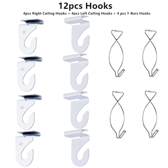 12pcs Drop Ceiling Hooks for Hanging,Right and Left Ceiling Hooks and T-Bars Ceiling Hook Suspended Grid Clips for Classrooms, Office, Party, Home and Wedding Decoration