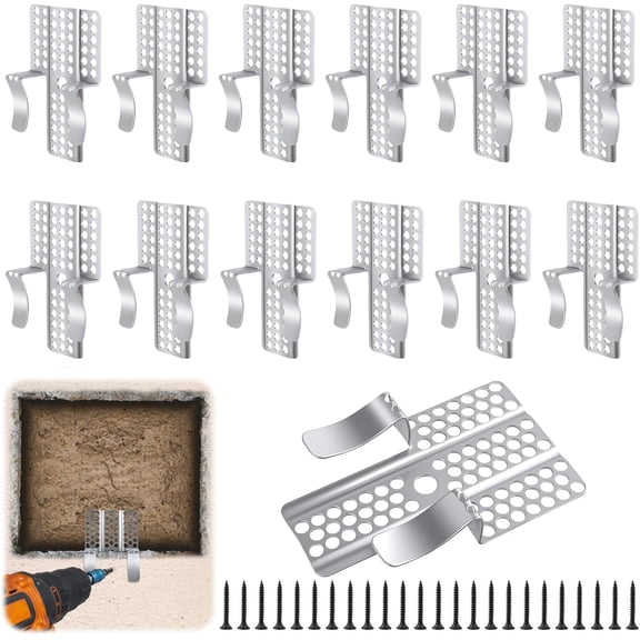 12pcs Drywall Repair Clips with 24 Screws, Stainless Steel Wall Patch Clips, Fits 1/2" Panels,Durable Easy-Install DIY Kit for Repairing Damaged Walls