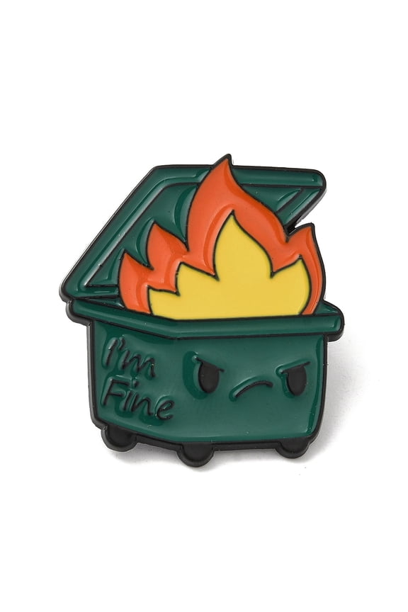 12pcs Dumpster Fire Alloy Brooches I'm Fine Enamel Pins for Clothes Backpack Green 30x27mm