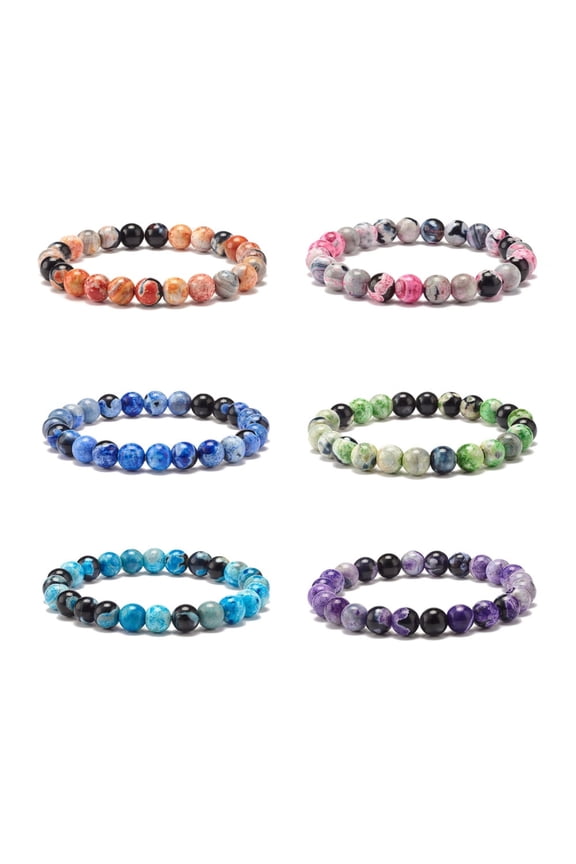 12pcs Dyed Fire Crackle Agate Bead Stretch Bracelets Mixed color Inner Diameter: 2-1/8 inch(5.4cm)