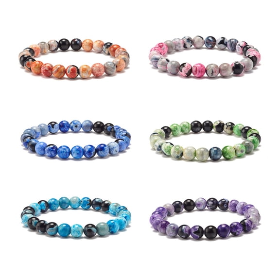 12pcs Dyed Natural Fire Agate Bead Stretch Bracelets Mixed Color Inner Diameter: 2-1/8 inch(5.4cm)DIY