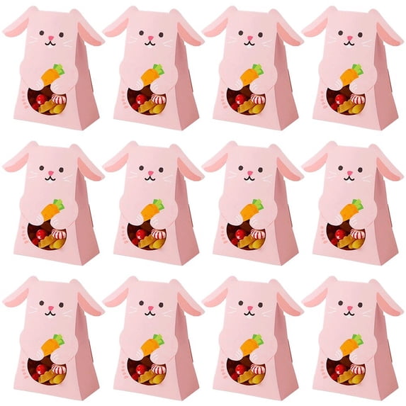 12pcs Easter Bunny Paper Bags Rabbit Shape Candy Box Easter Party Favor Cute Bunny Paper Packaging Box Easter Party Decor Supplies