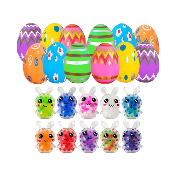 12pcs Easter Eggs Filled with Bunny Squeeze Toys, Random Color Stress Relief Squishies – Ready-to-Use for Easter Egg Hunt & Party Favors