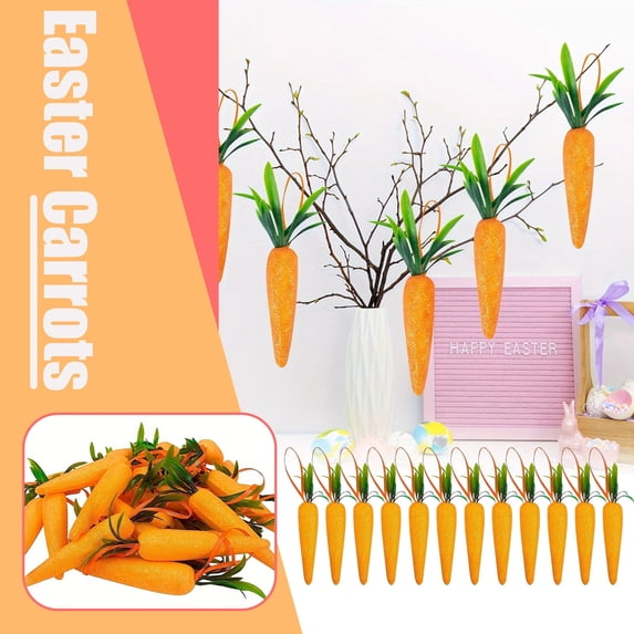 12pcs Easter Carrot Hanging Ornaments Easter Decorations for Home Premium Foam Glitter Artificial Carrots for Easter Hanging Decoration 7 In