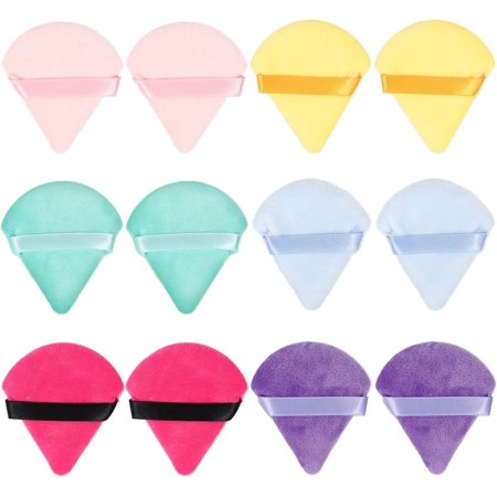 12pcs Face Triangle Puff Powder Puff Soft Makeup Puff Wedge Shape Cosmetic Sponge Puff with Strap for Contouring Under Eyes and Corners
