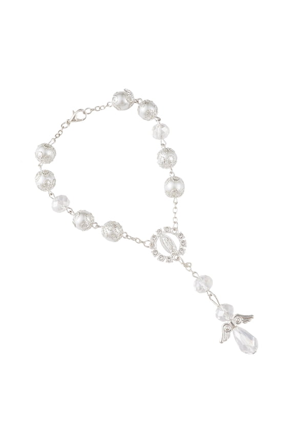 12pcs Faux Pearl Car Hanging Ornament | Guadalupe Medal & Crystal Angel Pendant