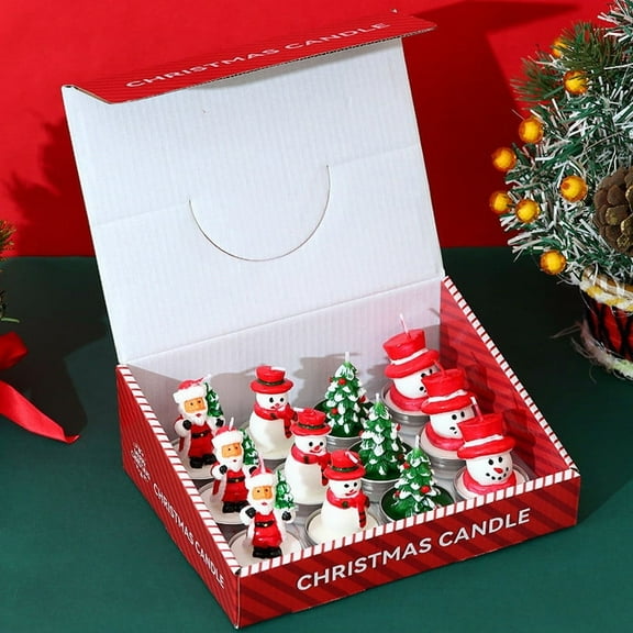 12pcs Festive Miniature Candles Collection, with Snowman and Tree Motifs for Home and Event Decor