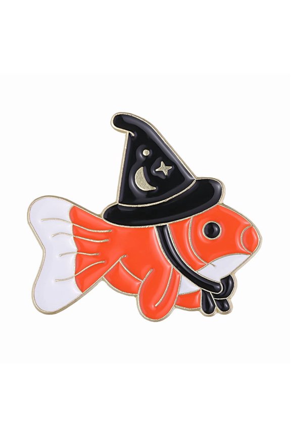 12pcs Fish with Witch Hat Enamel Pin Alloy Animal Brooch for Clothes Backpack Tomato 27x30mm