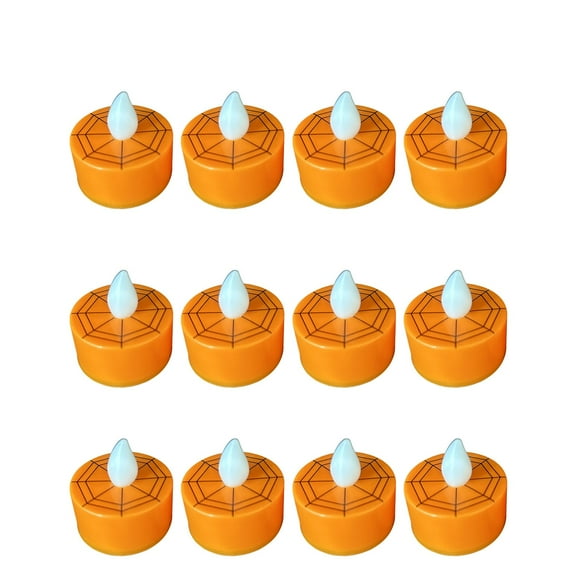 12pcs Flameless LED Halloween Candle Lanterns with Timer Function - Safe No Fire Tea Lights for Tabletop Fireplace Decor Holiday Party Decorations - Pumpkin Spider Included