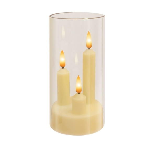 Debonair Flameless 3 Wicks LED Candles Set of 1 Acrylic Glass Pillars Battery Operated Flickering Candles for Home Decor Wedding Festival Cafe Restaurant Decor(5.9" x 2.7")
