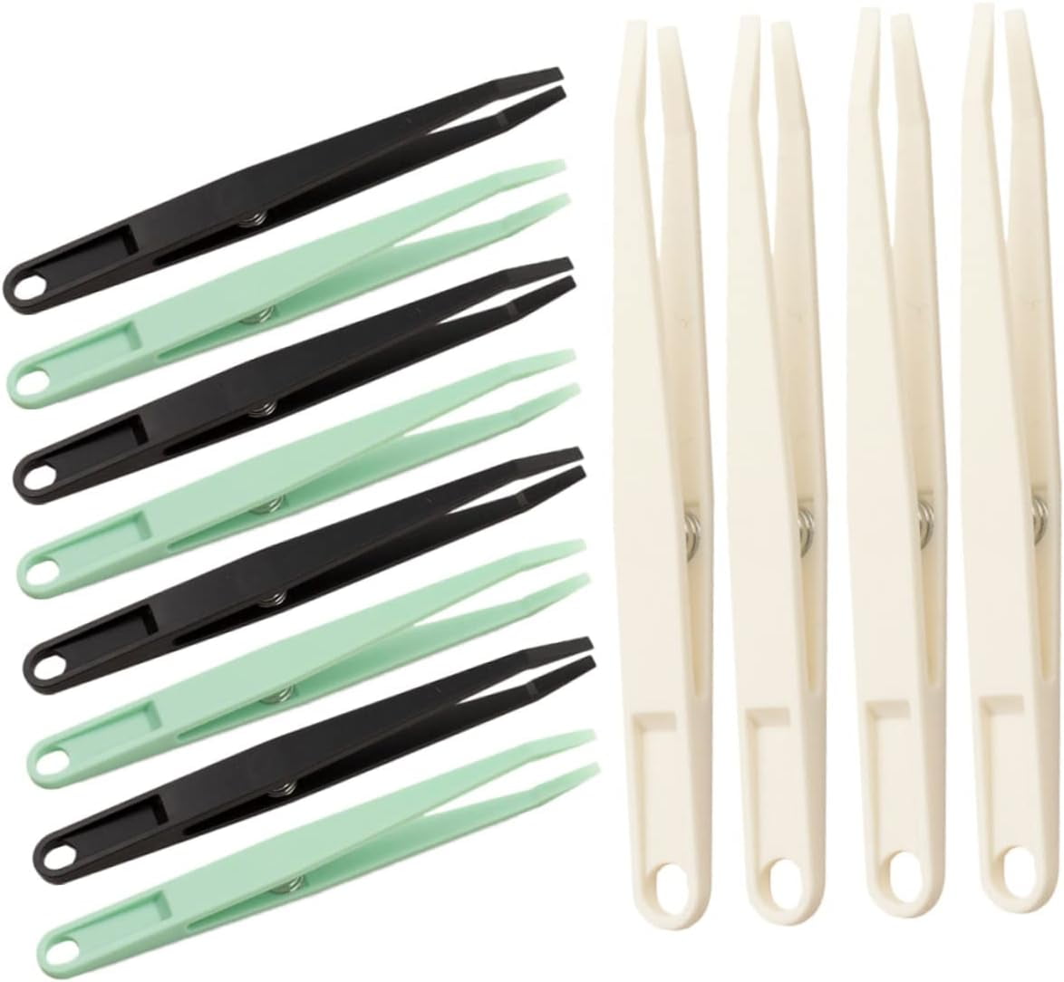 12pcs Flat Head Tweezers Nose Hair Tweezers Science Tweezers Stamp