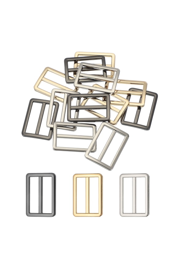 12pcs Flat Metal Slide Buckle, 1.2" Zinc Alloy Adjustable Buckles, Webbing Strap Fastener Tri Glide Adjuster Slider for Bags Backpack Purse Belts, Gun Black/Light Gold/Silver