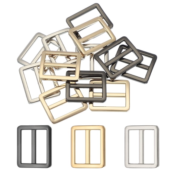 12pcs Flat Metal Slide Buckle, 1" Zinc Alloy Adjustable Buckles, Webbing Strap Fastener Tri Glide Adjuster Slider for Bags Backpack Purse Belts, Gun Black/Light Gold/Silver